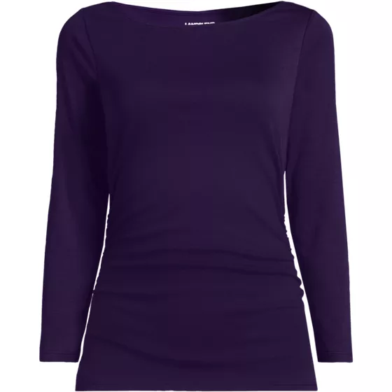 School Uniform Women's Supima Micro Modal Three Quarter Sleeve Ruched Waist Top - primary