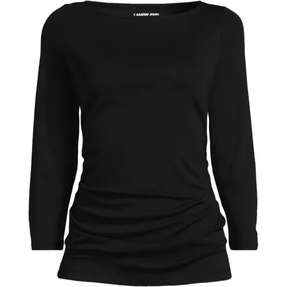 School Uniform Women's Supima Micro Modal Three Quarter Sleeve Ruched Waist Top - primary