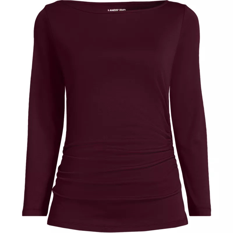 Women's Supima Micro Modal Three Quarter Sleeve Ruched Waist Top, Front