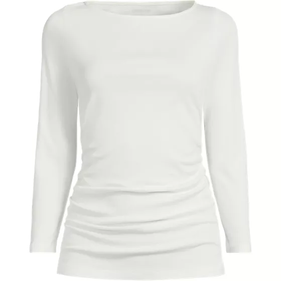 School Uniform Women's Supima Micro Modal Three Quarter Sleeve Ruched Waist Top - primary