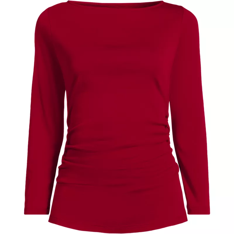 Women's Plus Supima Micro Modal Three Quarter Sleeve Ruched Waist Top, Front