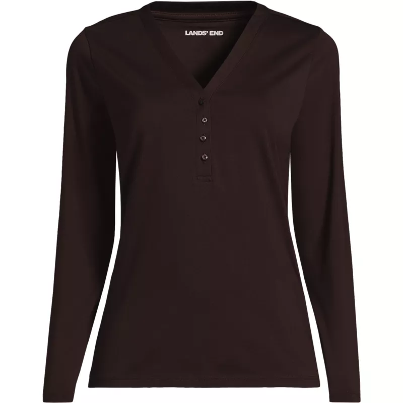 School Uniform Women's Supima Jersey Long Sleeve Button Henley, Front