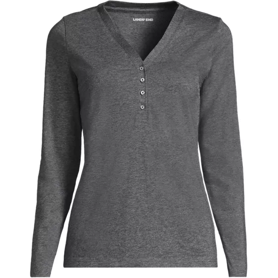 Women's Plus Supima Jersey Long Sleeve Button Henley - primary