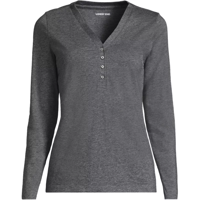 Women's Supima Jersey Long Sleeve Button Henley, Front