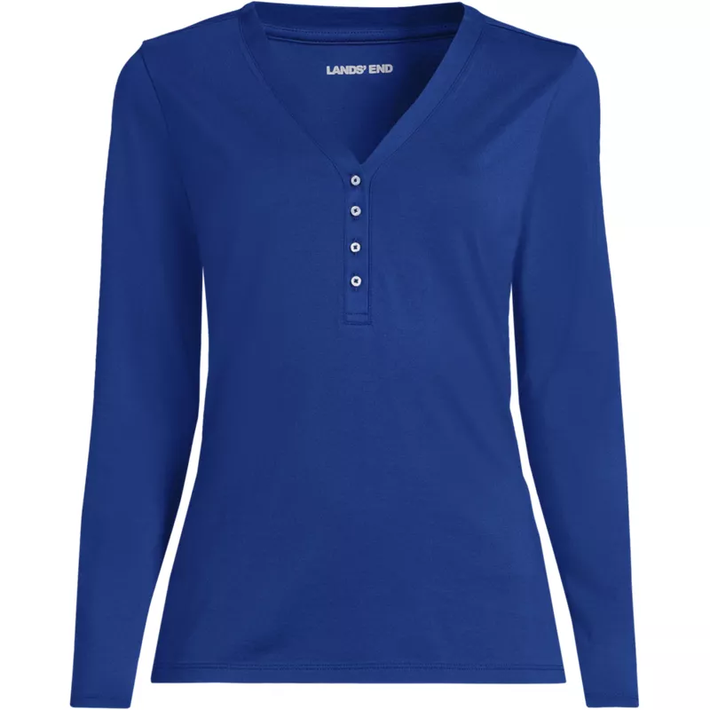 Women's Supima Jersey Long Sleeve Button Henley, Front