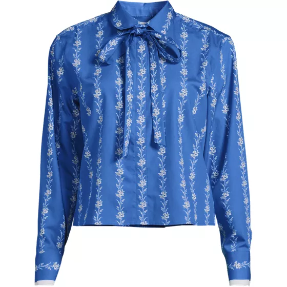 Women's Plus Size Carefree Cotton Shirt with Removable Bow - primary