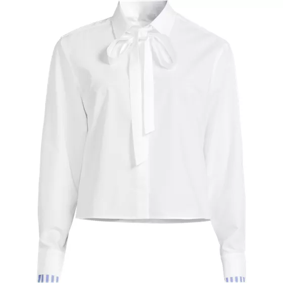 Women's Plus Size Carefree Cotton Shirt with Removable Bow - primary