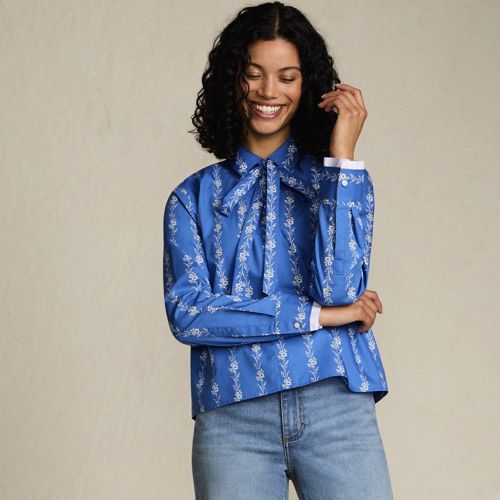 Women's Carefree Cotton Shirt with Removable Bow