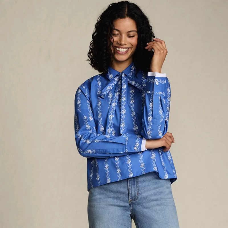 Women's Carefree Cotton Shirt with Removable Bow, alternative image