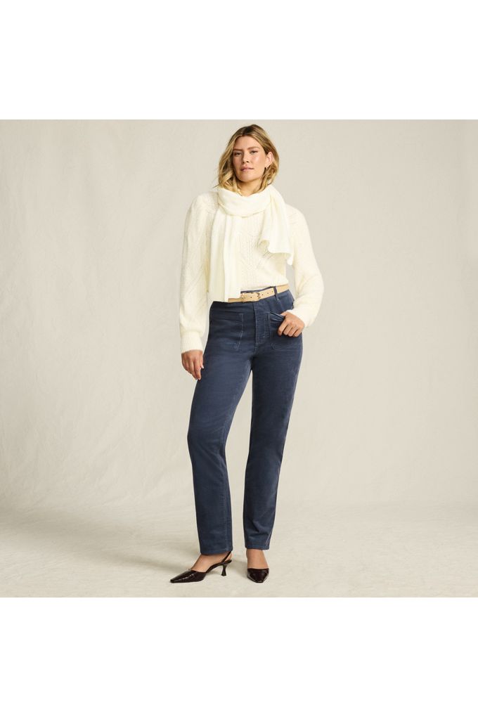 Women's Corduroy High Rise Rail Straight Leg Pants - Lands' End - Blue - 2