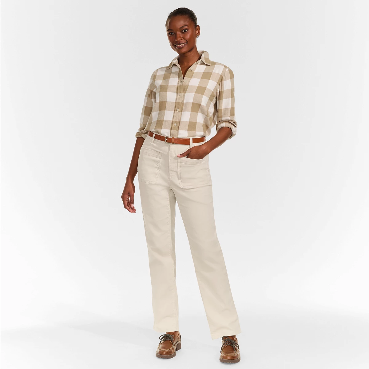 Women's Tall Corduroy High Rise Rail Straight Leg Pants — Ivory Latte by Lands' End