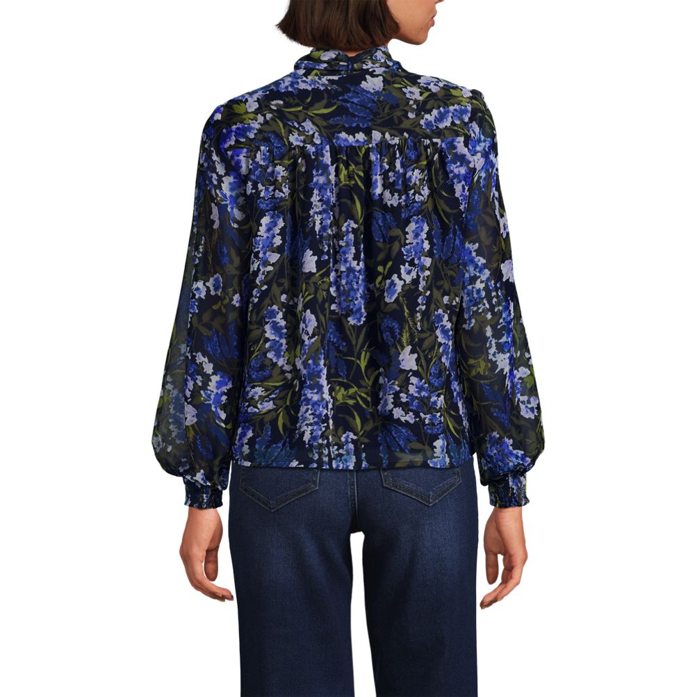 Women's Chiffon Removable Tie Neck Blouse | Lands' End