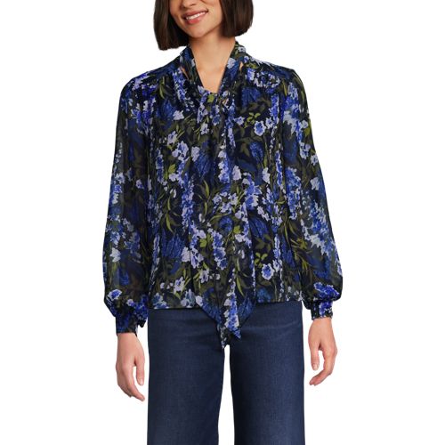 Women's Chiffon Removable Tie Neck Blouse, Front