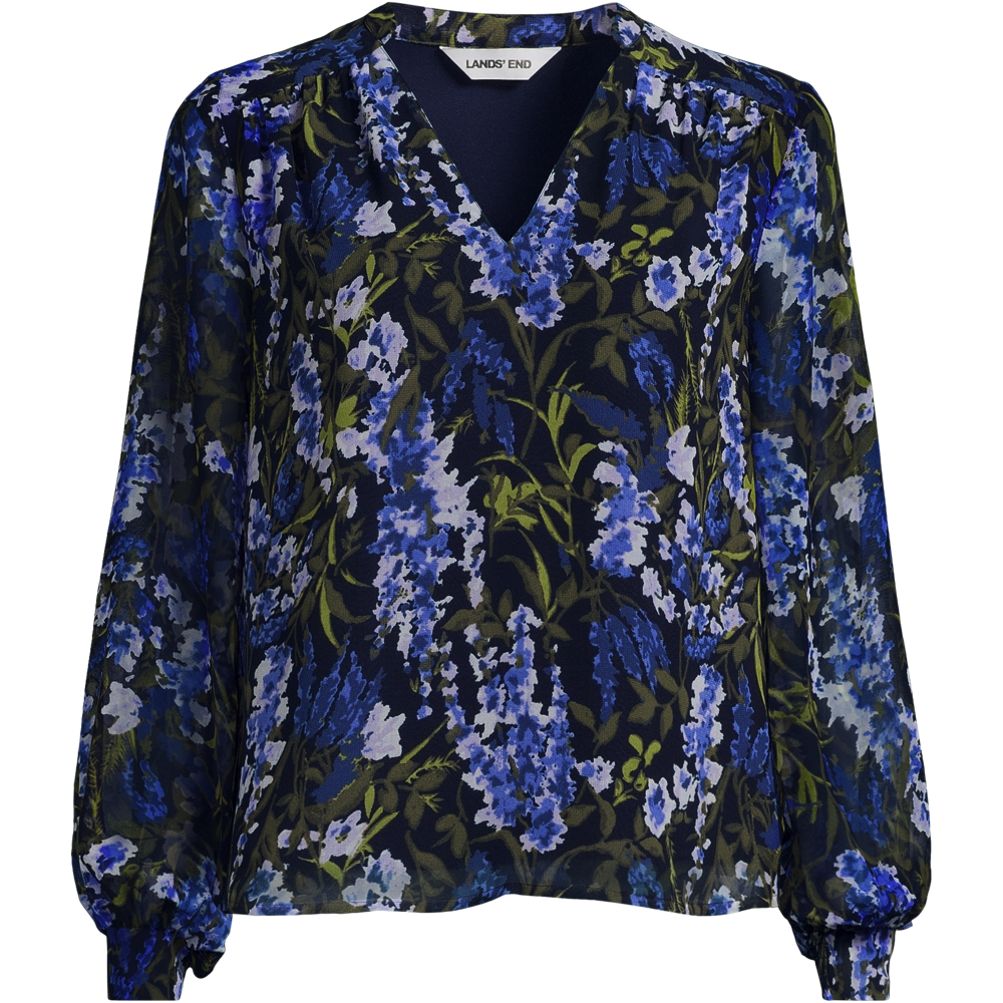 Women's Chiffon Removable Tie Neck Blouse | Lands' End