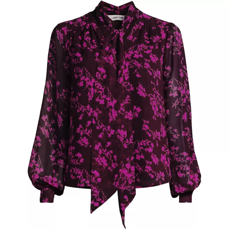 Women's Chiffon Removable Tie Neck Blouse, Front