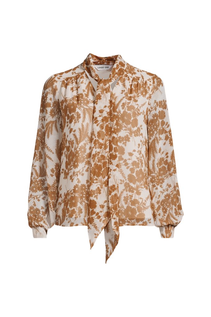 Women's Plus Size Chiffon Removable Tie Neck Blouse - Lands' End - Pink - 3X