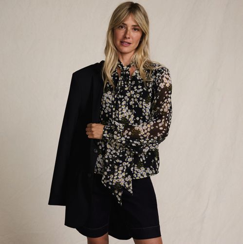 Women's Chiffon Removable Tie Neck Blouse
