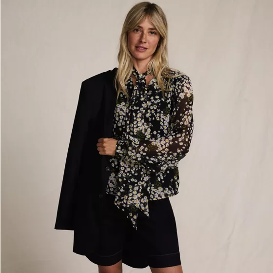 Women's Chiffon Removable Tie Neck Blouse - primary