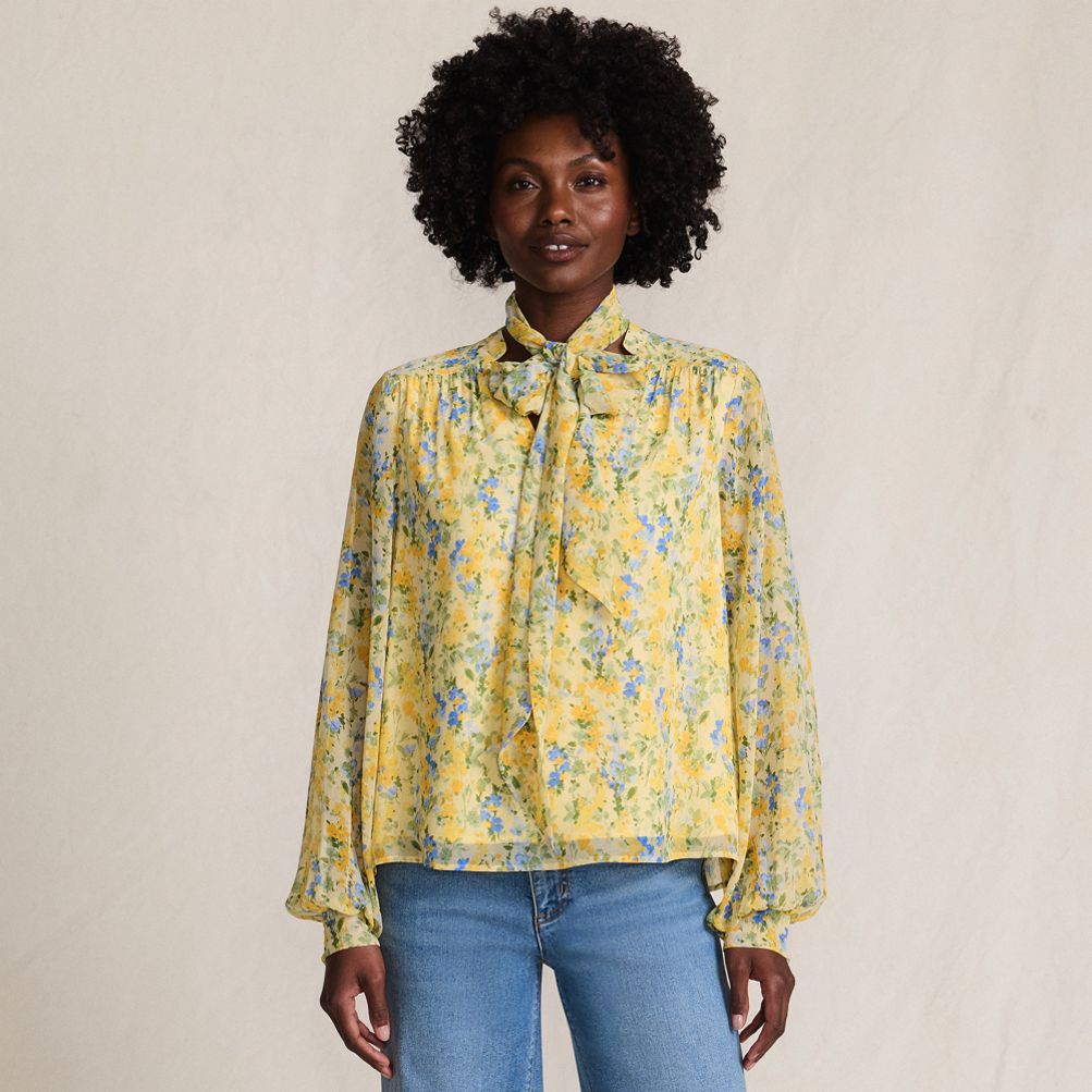 Women's Chiffon Removable Tie Neck Blouse | Lands' End