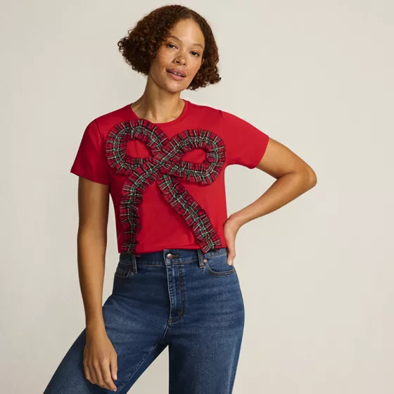 Women's Short Sleeve Supima Cotton Ruffle Bow T-Shirt - primary