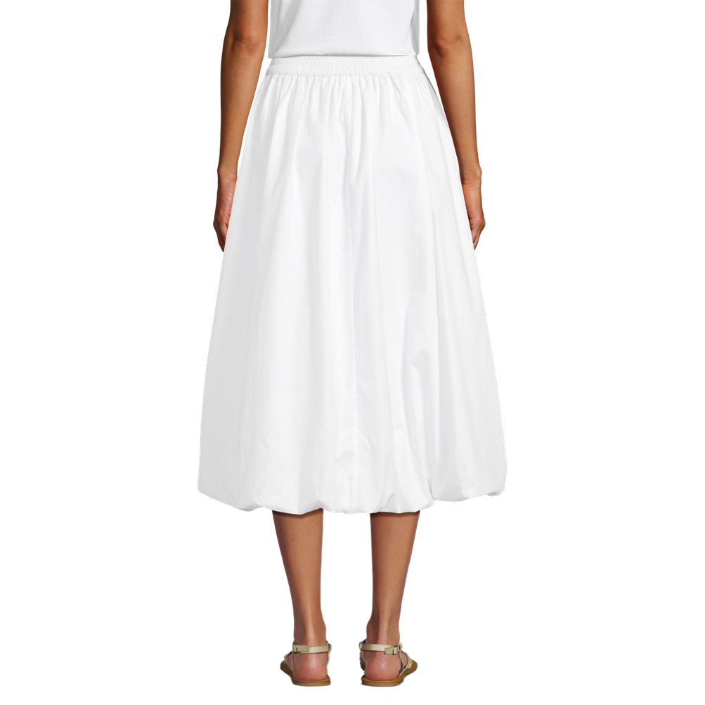 Women's Poplin High Rise Bubble Hem Midi Skirt | Lands' End