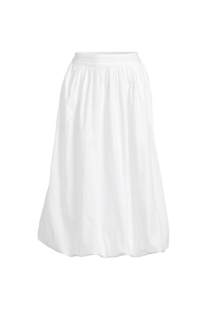 Women's Poplin High Rise Bubble Hem Midi Skirt - Lands' End - White - M