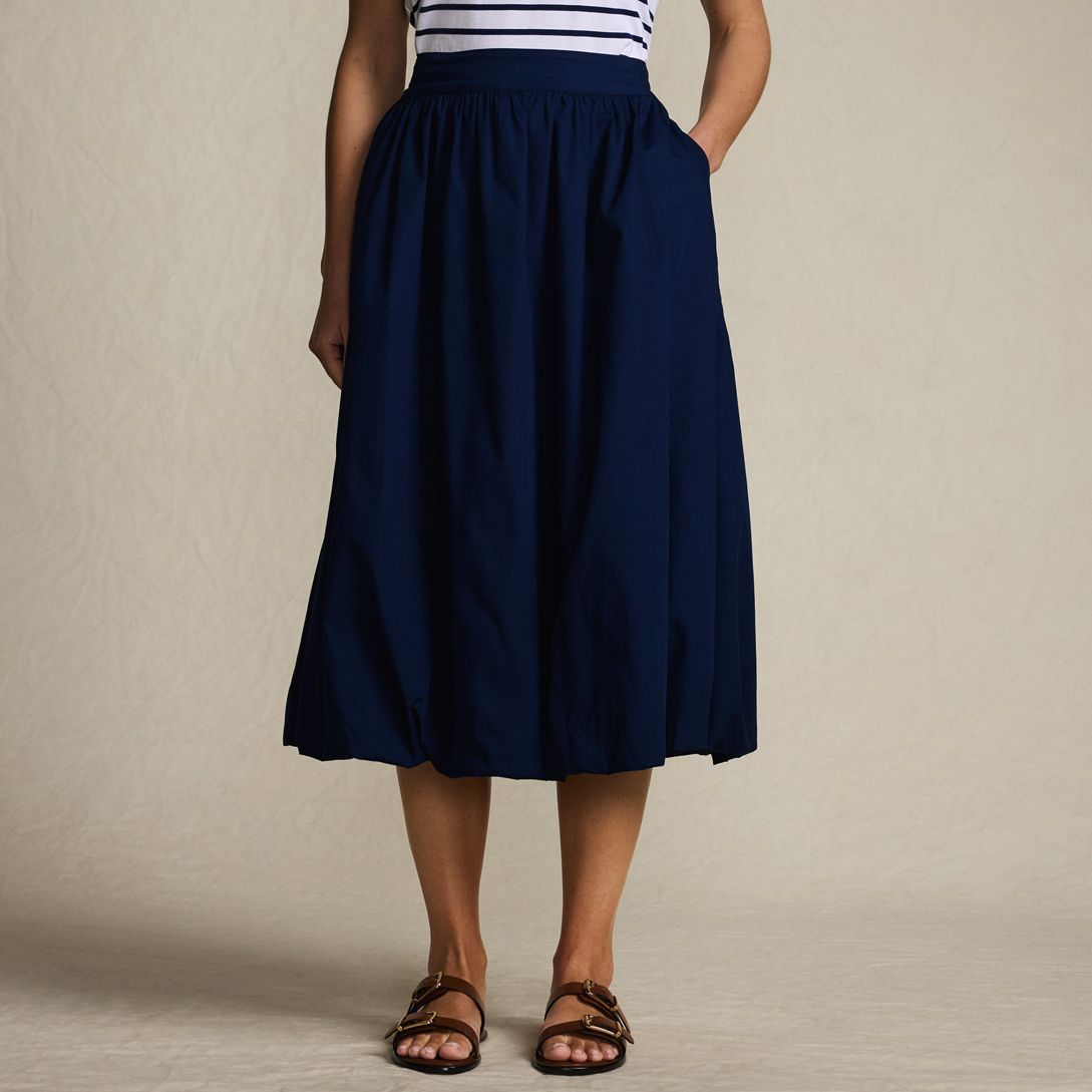 Women's Poplin High Rise Bubble Hem Midi Skirt