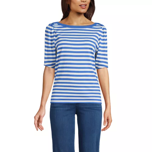 Women's Elbow Sleeve Supima Cotton Boatneck T-Shirt, Front