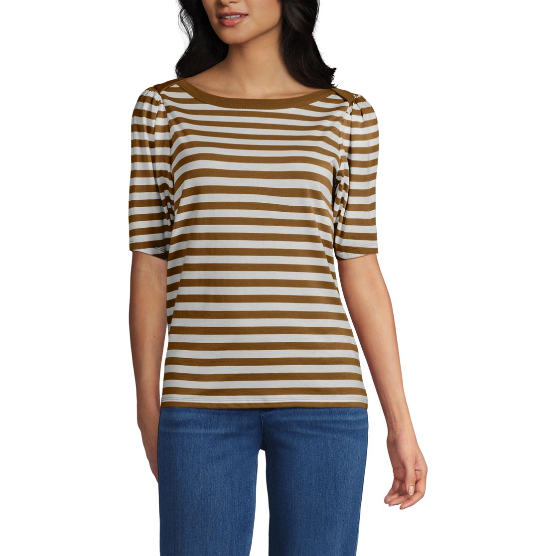 Women's Elbow Sleeve Supima Cotton Boatneck T-Shirt