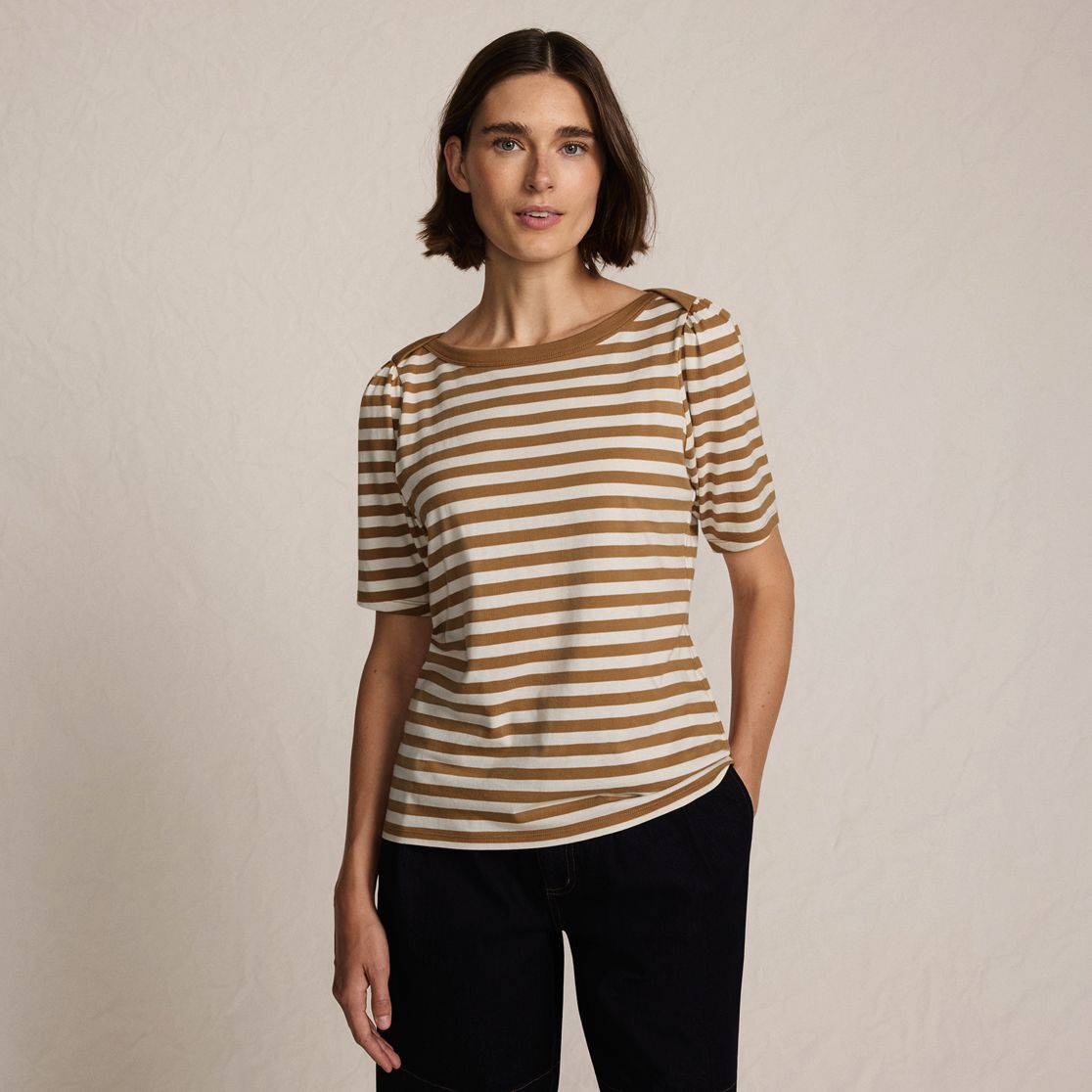 Women's Elbow Sleeve Supima Cotton Boatneck T-Shirt