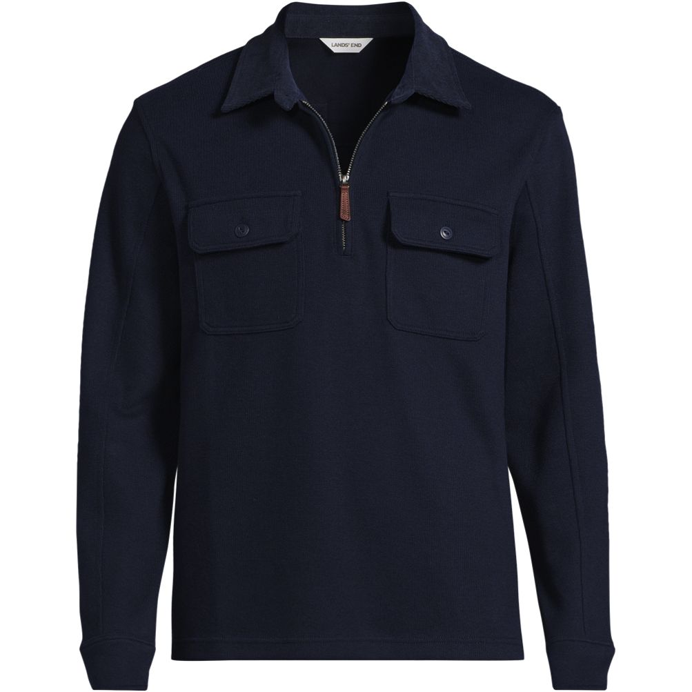 Men's Long Sleeve Corduroy Collar Bedford Rib Quarter Zip | Lands' End