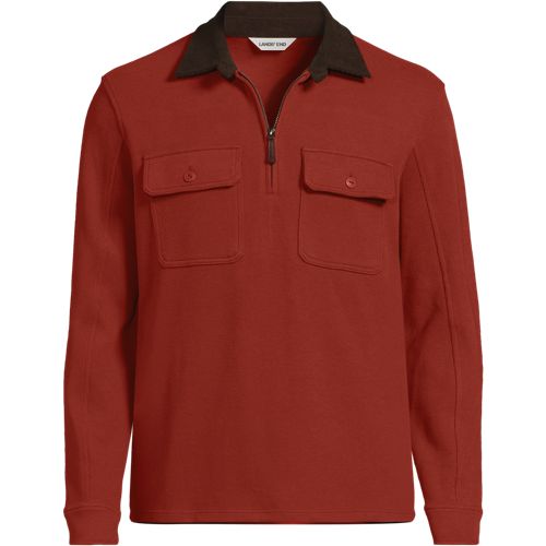 Corduroy Collar Bedford Quarter Zip Jumper, Men, size: S, regular, Brown, Cotton-blend/Poly-blend, by Lands' End