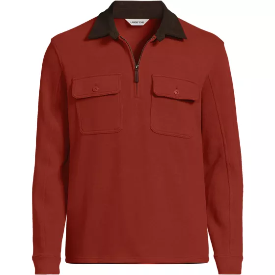 Men's Long Sleeve Corduroy Collar Bedford Rib Quarter Zip - primary