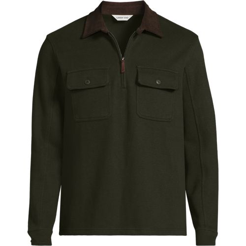 Corduroy Collar Bedford Quarter Zip Jumper, Men, size: XXL, regular, Brown, Cotton-blend/Poly-blend, by Lands' End