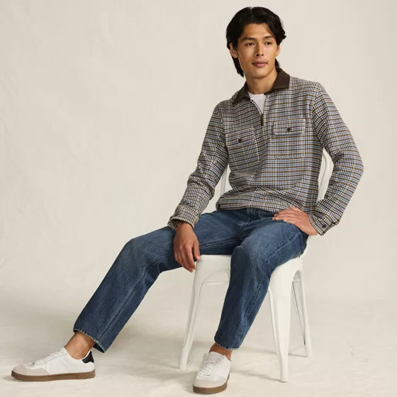 Men's Long Sleeve Corduroy Collar Bedford Rib Quarter Zip - primary