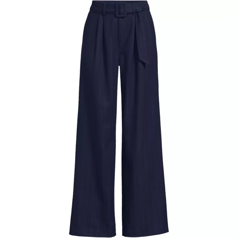 Women's Plus Size Brushed Flannel Mid Rise Wide Leg Trousers, Front