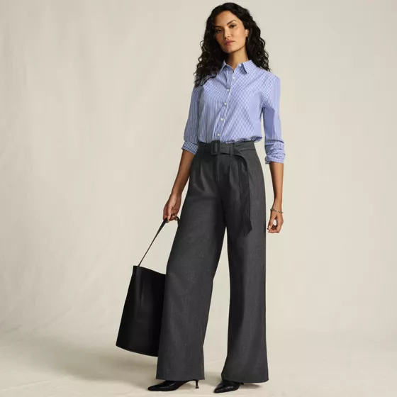 Women's Petite Brushed Flannel Mid Rise Wide Leg Trousers - primary