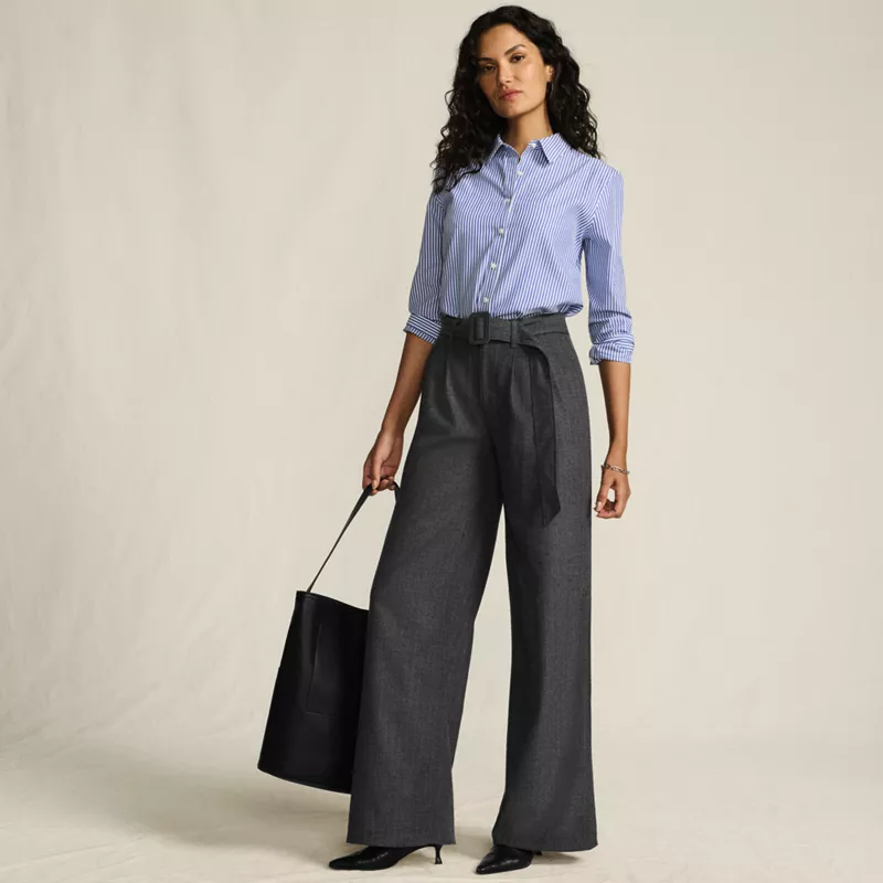 Women's Petite Brushed Flannel Mid Rise Wide Leg Trousers, alternative image