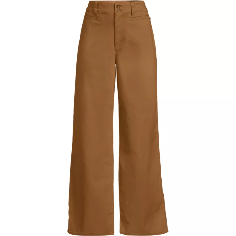 Women's Plus Size Stretch Canvas High Rise Wide Leg Pants, Front