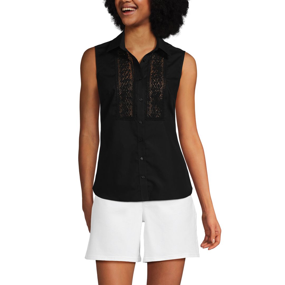 Women's Sleeveless No Iron Shirt with Lace Inset