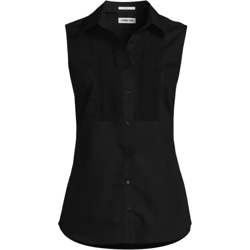 Women's Sleeveless No Iron Shirt with Lace Inset, Front