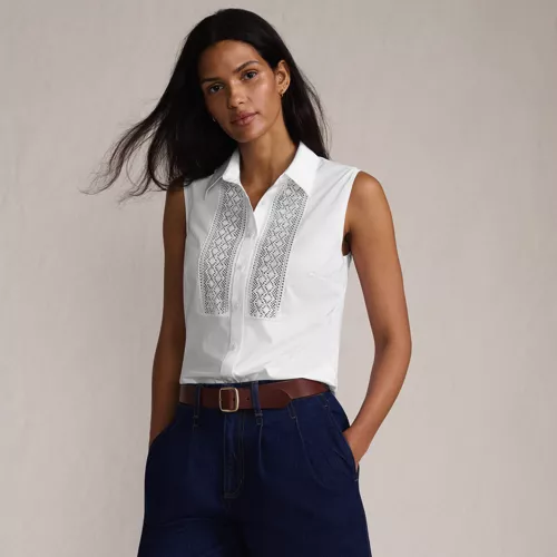 Women's Sleeveless No Iron Shirt with Lace Inset, alternative image