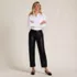 Women Faux Leather Mid Rise Relaxed Straight Leg Crop Pants, alternative image