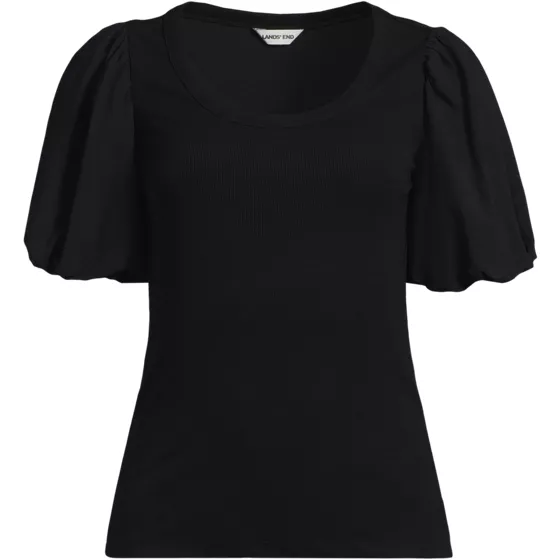 Women's Plus Size Drapey Rib Puff Sleeve Scoop Neck Top - primary