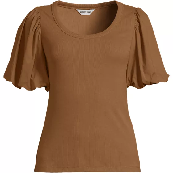 Women's Plus Size Drapey Rib Puff Sleeve Scoop Neck Top - primary