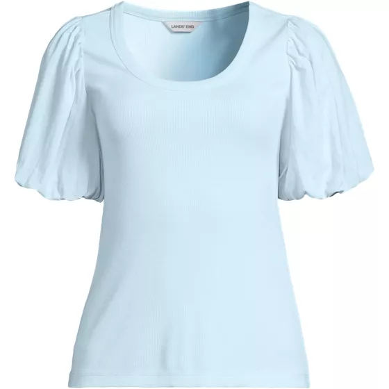 Women's Drapey Rib Puff Sleeve Scoop Neck Top - primary
