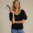 Women's Drapey Rib Puff Sleeve Scoop Neck Top, alternative image