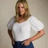 Women's Plus Size Drapey Rib Puff Sleeve Scoop Neck Top, alternative image