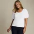 Women's Plus Size Drapey Rib Puff Sleeve Scoop Neck Top, Front
