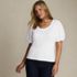 Women's Plus Size Drapey Rib Puff Sleeve Scoop Neck Top, Front